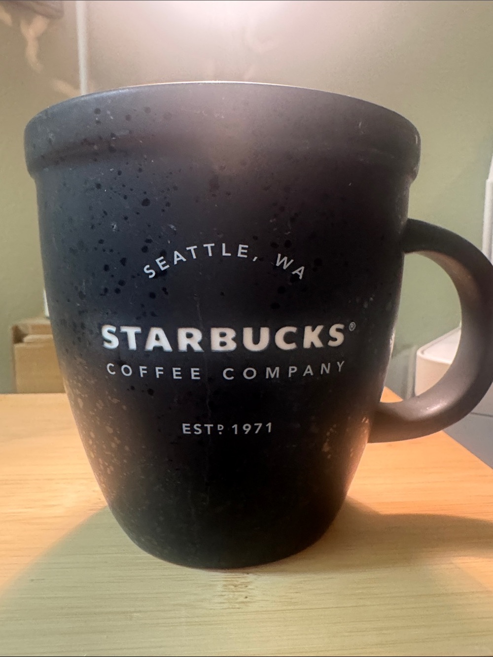 Starbucks Matte Black Speckle Ceramic Travel Mug with White Base Ring